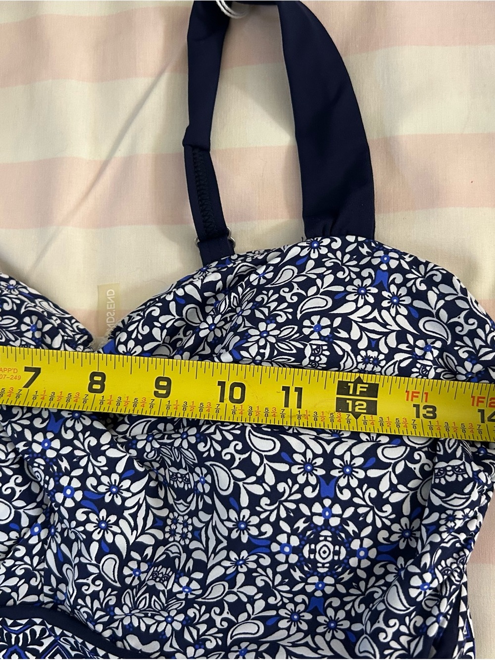 Lands’ End Swim Dress Sz 8 One Piece Swimsuit Blue White Floral Tummy Control - Picture 4 of 11